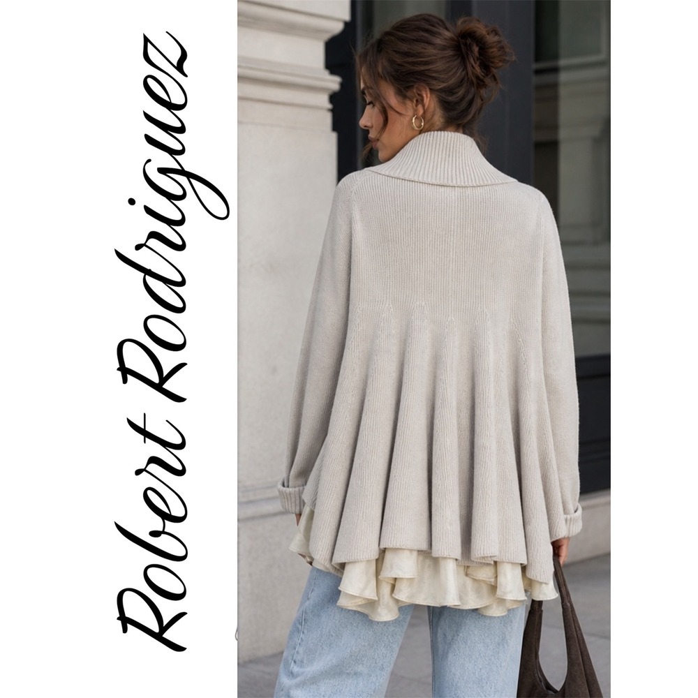 Robert Rodriguez Cashmere Cardigan Silk Ruffle Back Sweater Cream Size Large